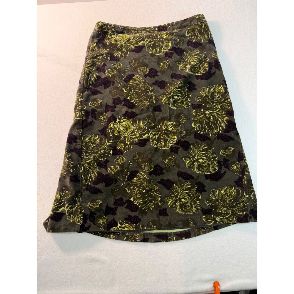 Boden Skirt Womens 10 Green Floral Velvet Corduroy A-Line Knee Length Boho Skirt